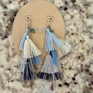 Chan Luu Sterling Silver Blue Tassel Earrings 3.25" Long